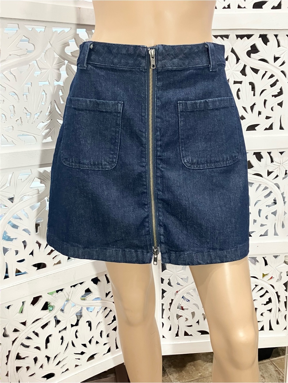 EUC Madewell Dark Blue Denim Mini Skirt with Front Zip and Pockets